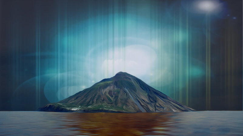 Volcanic Island in Water — Blue