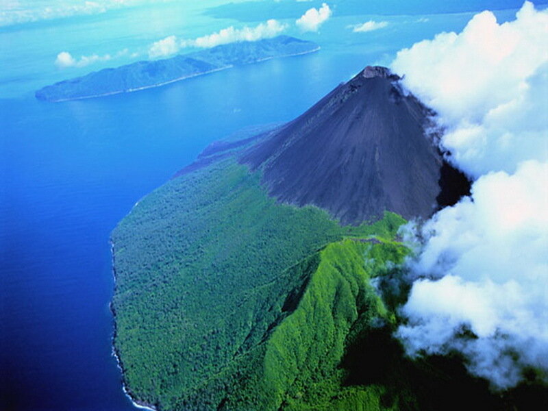 Volcanic Island with Active Volcano
