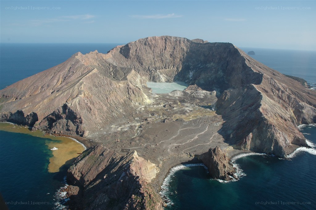 Volcanic island with crater lake