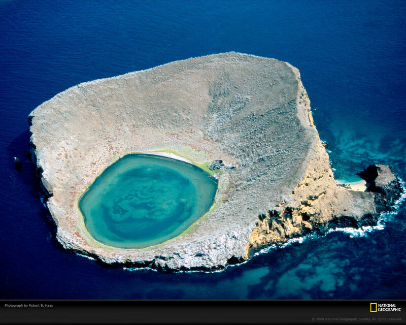 Volcanic Island with Crater Lake — Blue, Serene