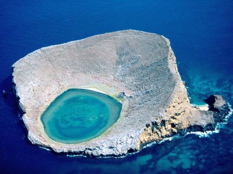 Volcanic Island with Crater Lake — Blue