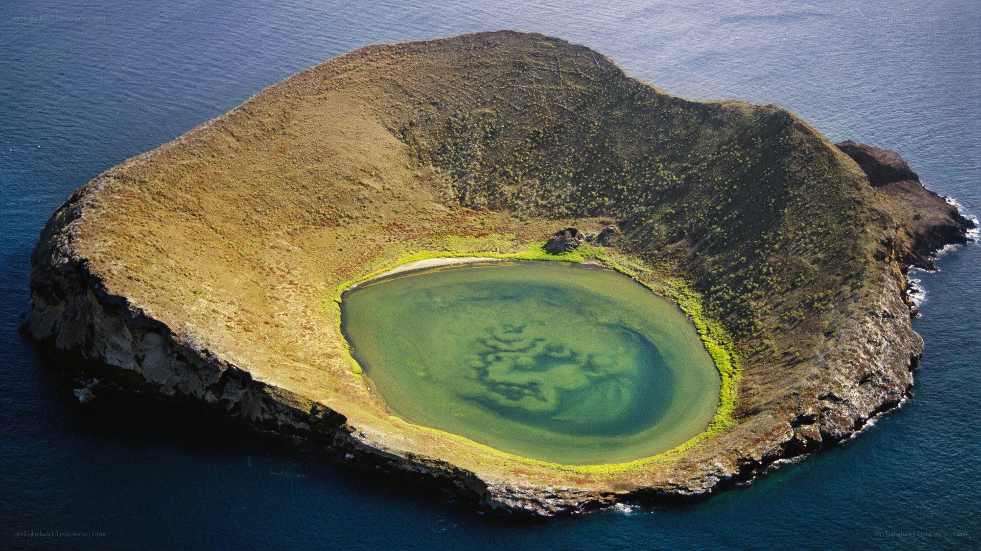 Volcanic island with crater lake