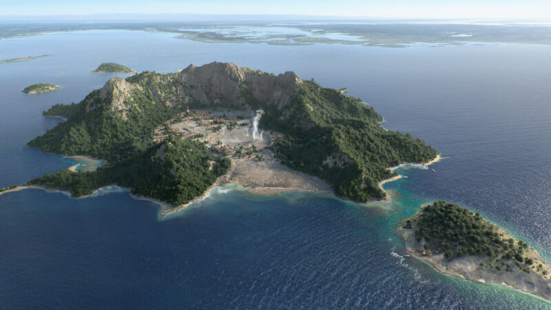 Volcanic Island with Settlement