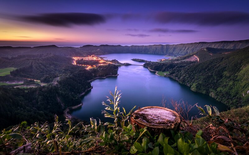 Volcanic Lake at Dusk