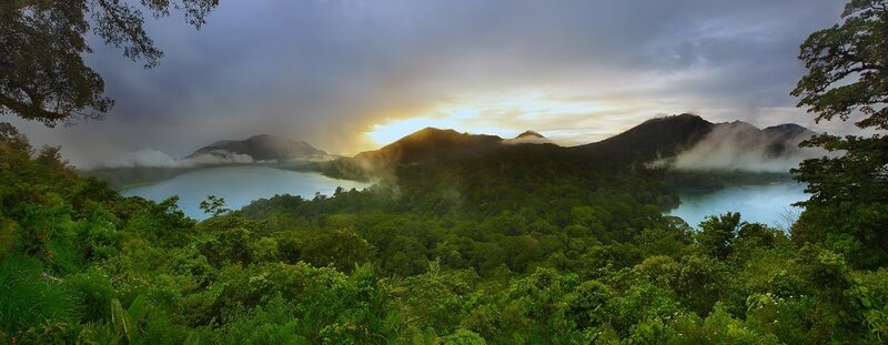 Volcanic lake at sunrise