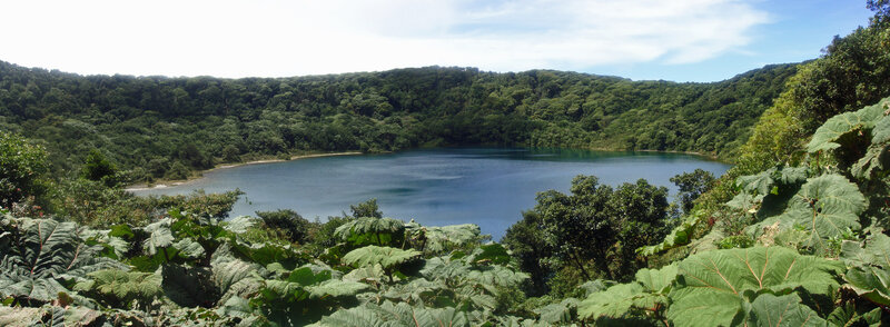 Volcanic lake in lush forest