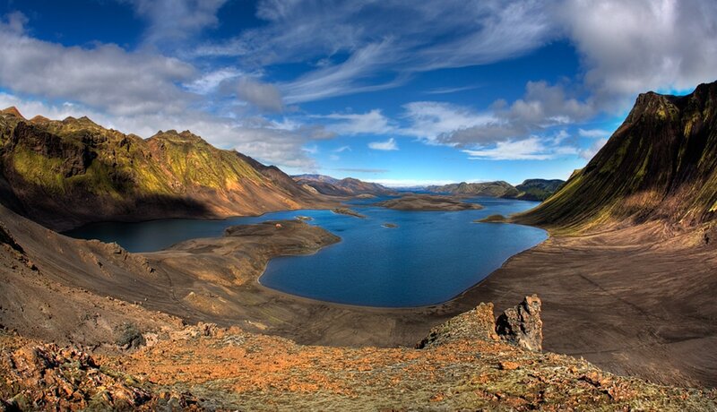 volcanic lake in mountain landscape