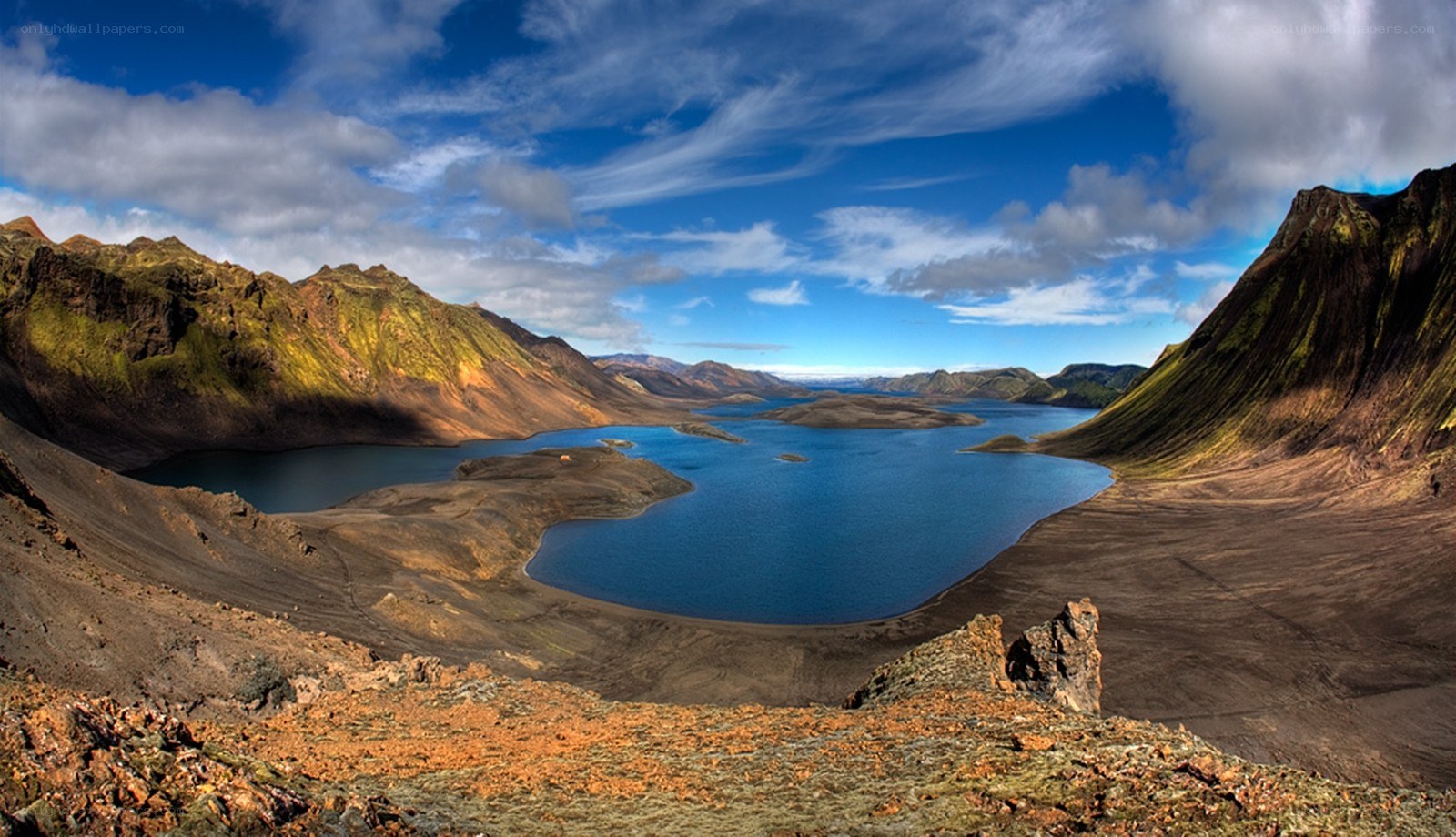 volcanic lake in mountain landscape