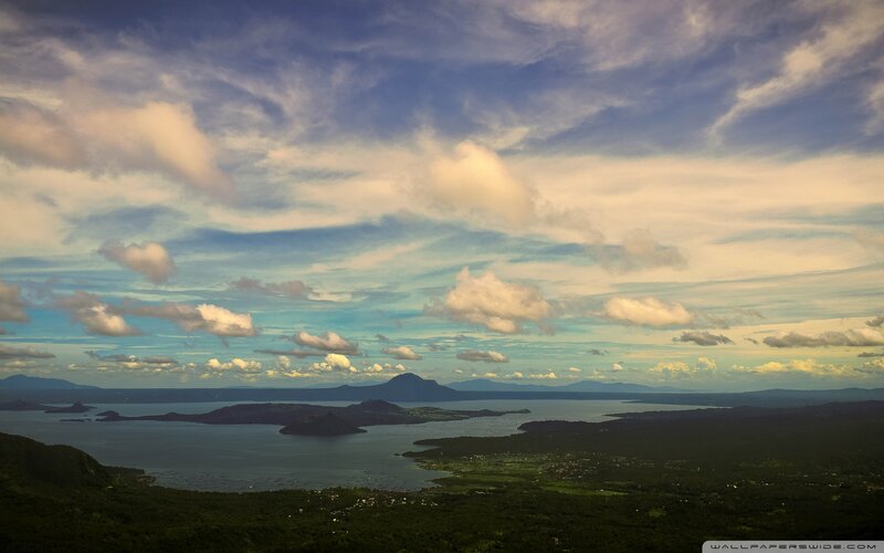 Volcanic Lake Landscape — Blue, Serene, Afternoon