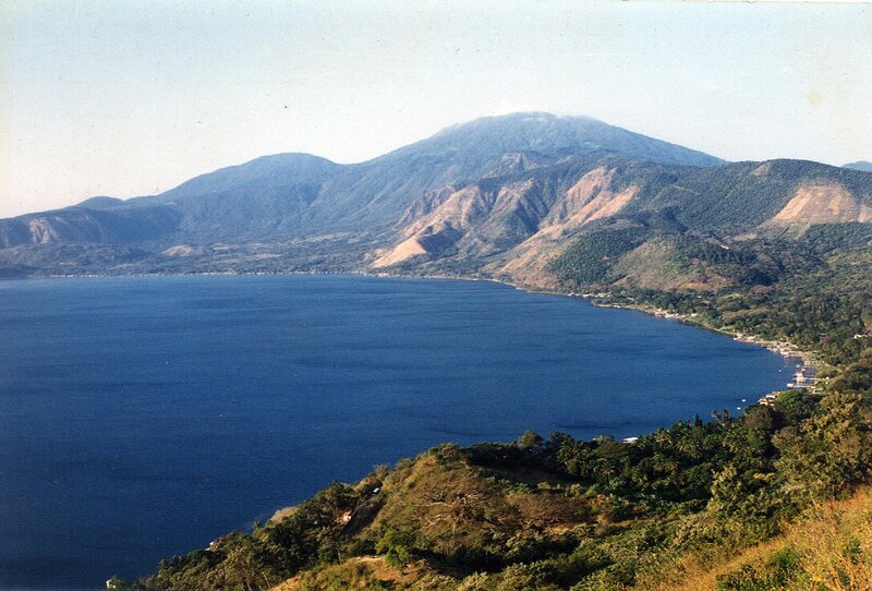 Volcanic Lake Landscape — Blue, Serene