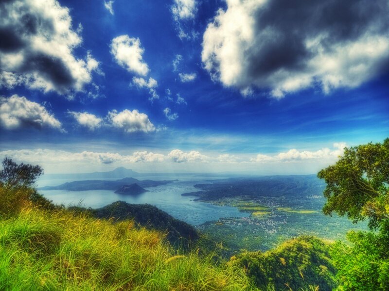Volcanic lake landscape view