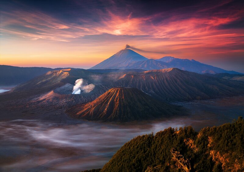 Volcanic Landscape at Dawn — Purple, Dramatic