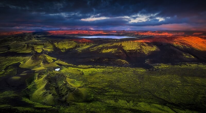Volcanic Landscape at Dusk — Green