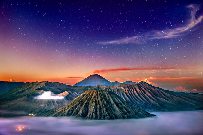 Volcanic Landscape at Dusk — Purple