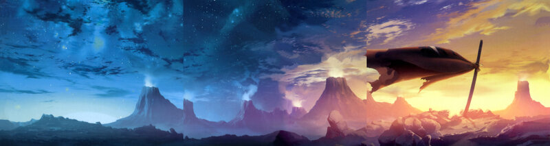 volcanic landscape at dusk