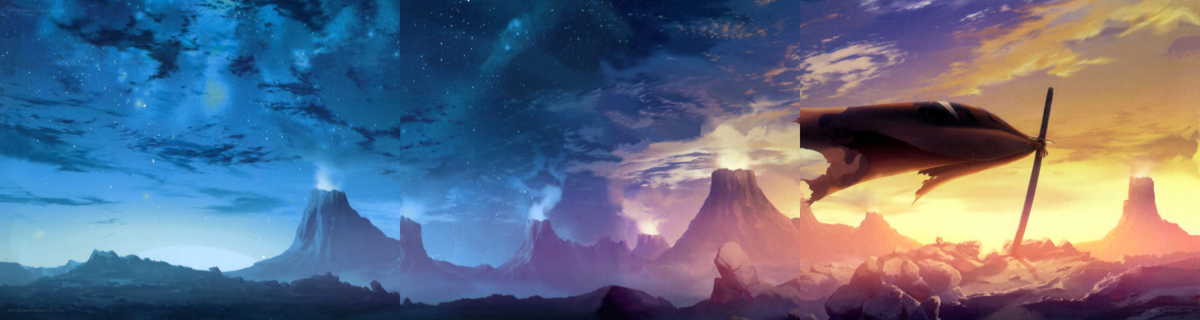 volcanic landscape at dusk