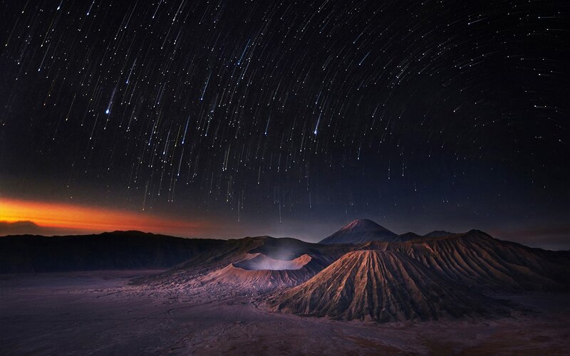 Volcanic Landscape at Night — Black, Dramatic, Photograph