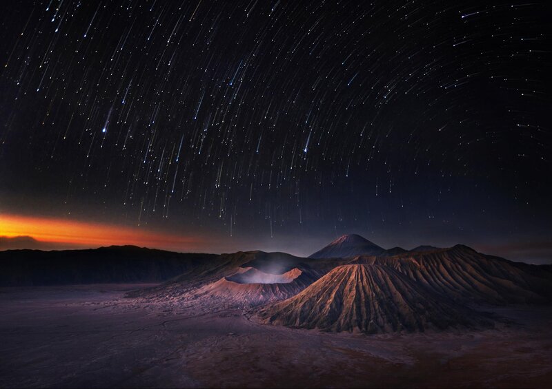 Volcanic Landscape at Night — Black, Dramatic