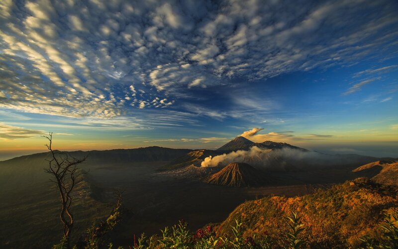 Volcanic landscape at sunrise