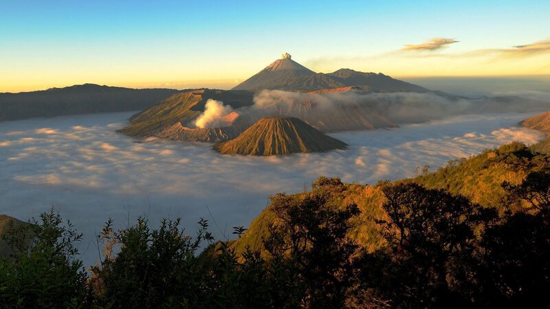 Volcanic Landscape at Sunrise — Blue, Serene