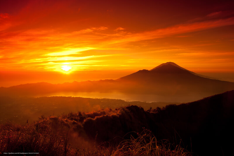 Volcanic Landscape at Sunrise — Orange, Dramatic, Photograph, Mountain, Sun