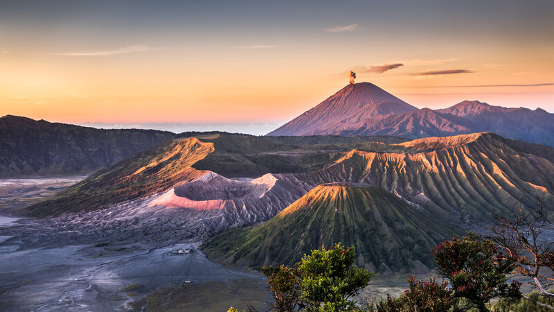 Volcanic Landscape at Sunrise — Orange, Dramatic, Photograph, Mountain