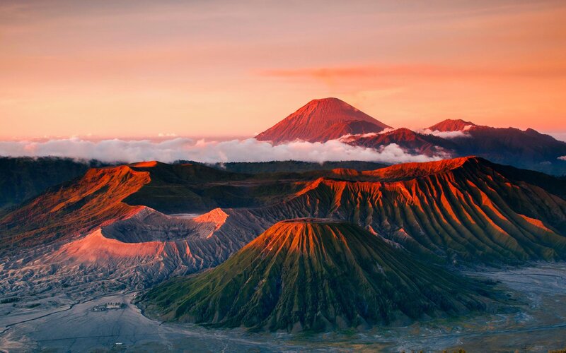 Volcanic Landscape at Sunrise — Orange, Dramatic