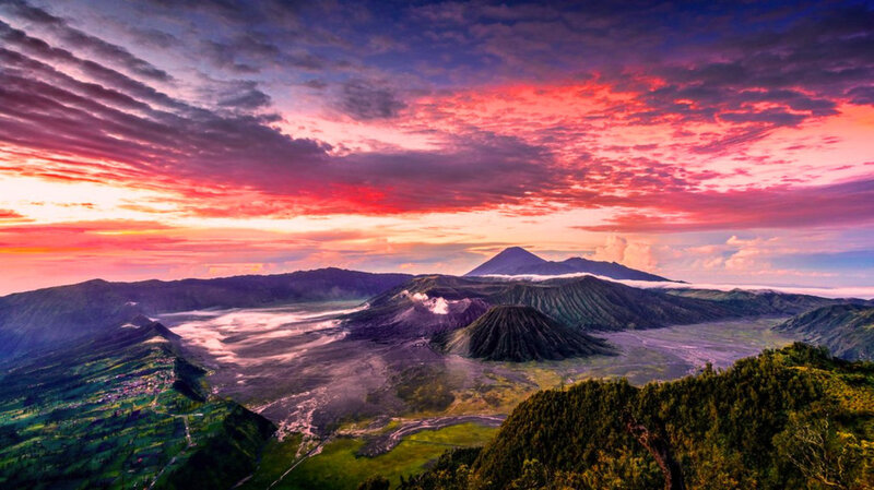Volcanic Landscape at Sunrise — Red