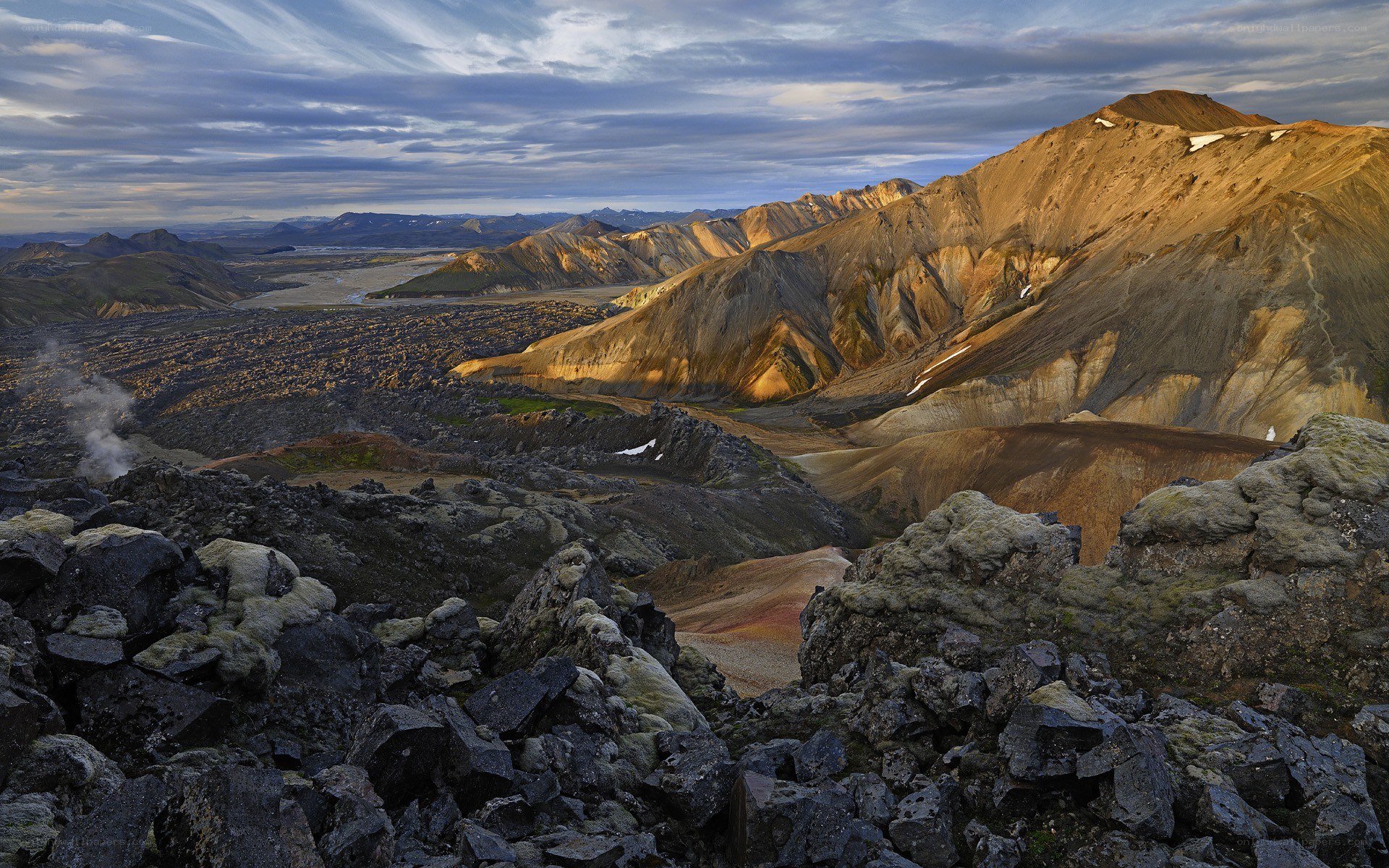Volcanic landscape at sunset