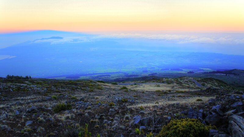 Volcanic Landscape at Sunset — Blue, Serene