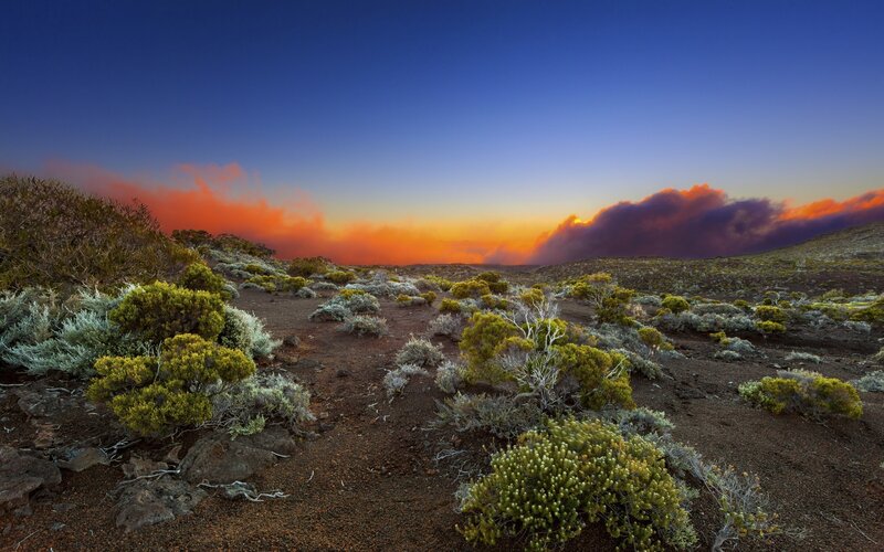 Volcanic Landscape at Sunset — Blue