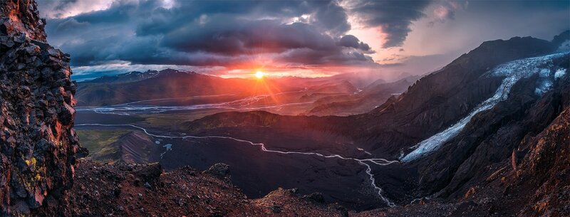 Volcanic Landscape at Sunset — Orange, Dramatic