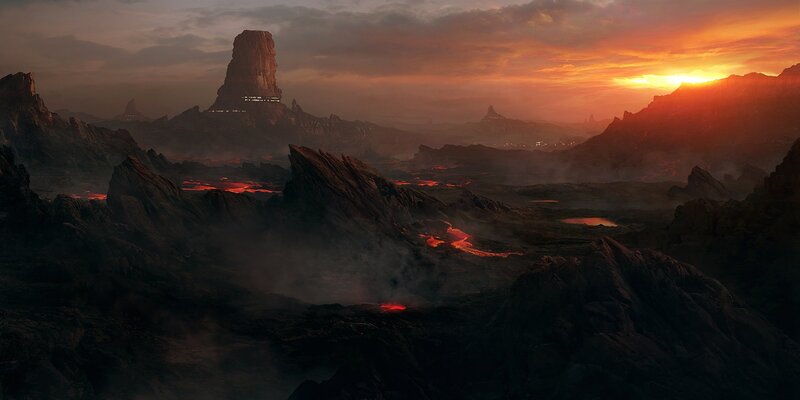 Volcanic Landscape at Sunset — Orange