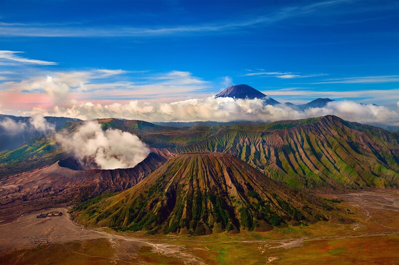 Volcanic Landscape with Active Crater