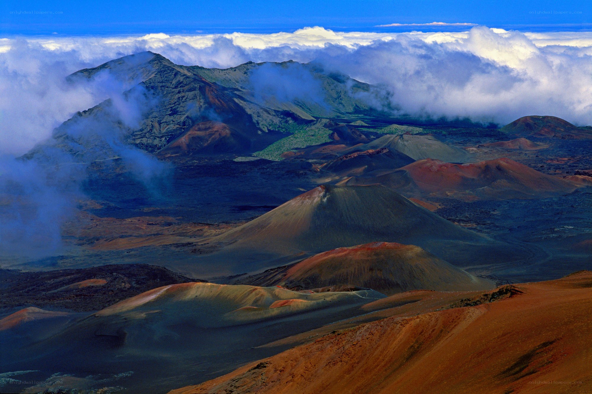 Volcanic landscape with clouds