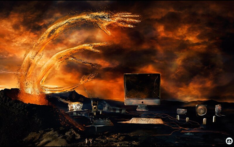 Volcanic Landscape with Computer