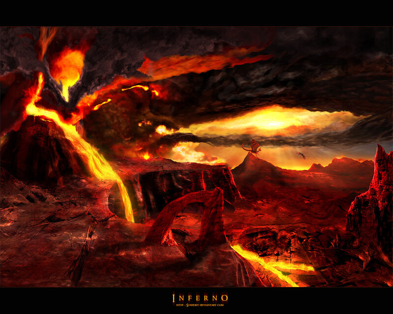 Volcanic landscape with dragons