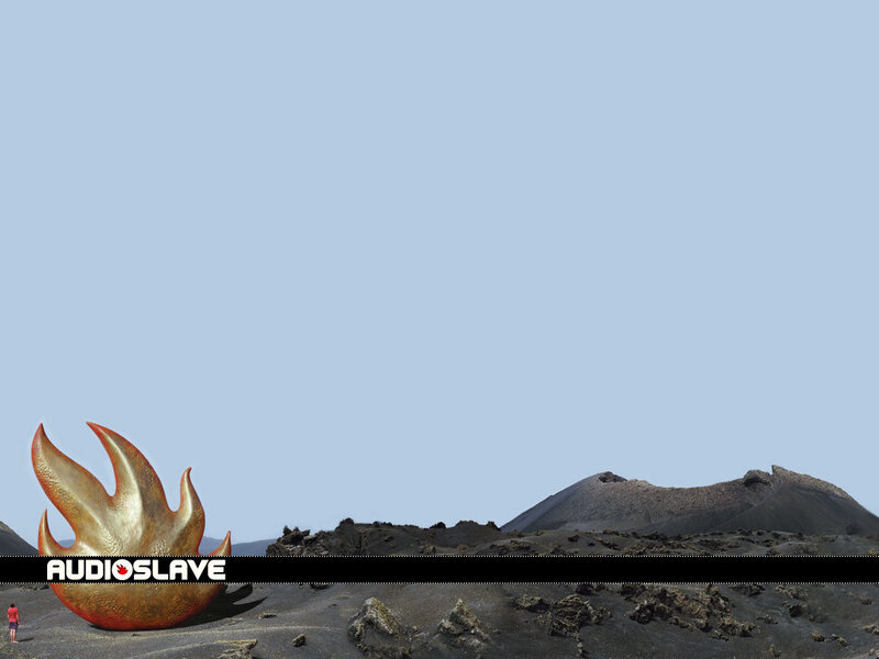 Volcanic landscape with flame logo