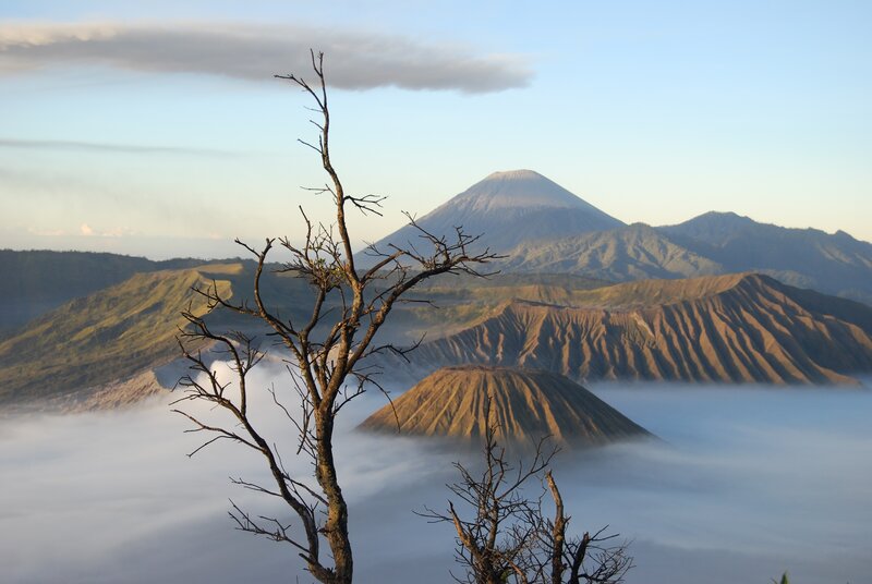 Volcanic Landscape with Fog