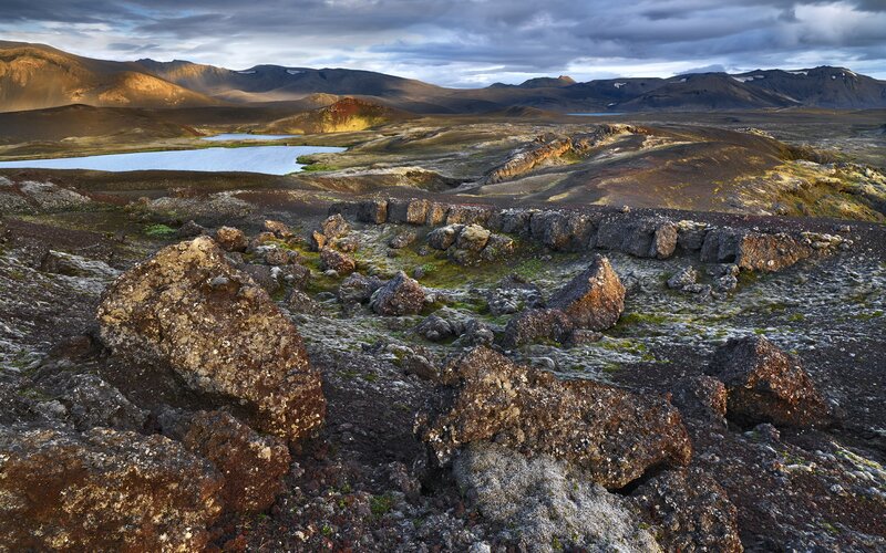 Volcanic landscape with lake