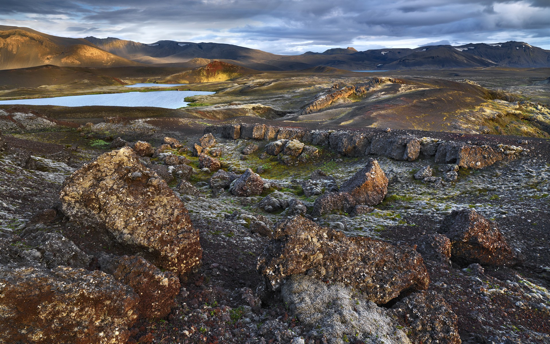 Volcanic landscape with lake