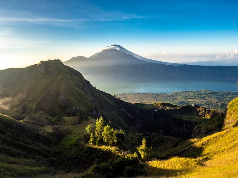 Volcanic Landscape with Lake — Green, Serene