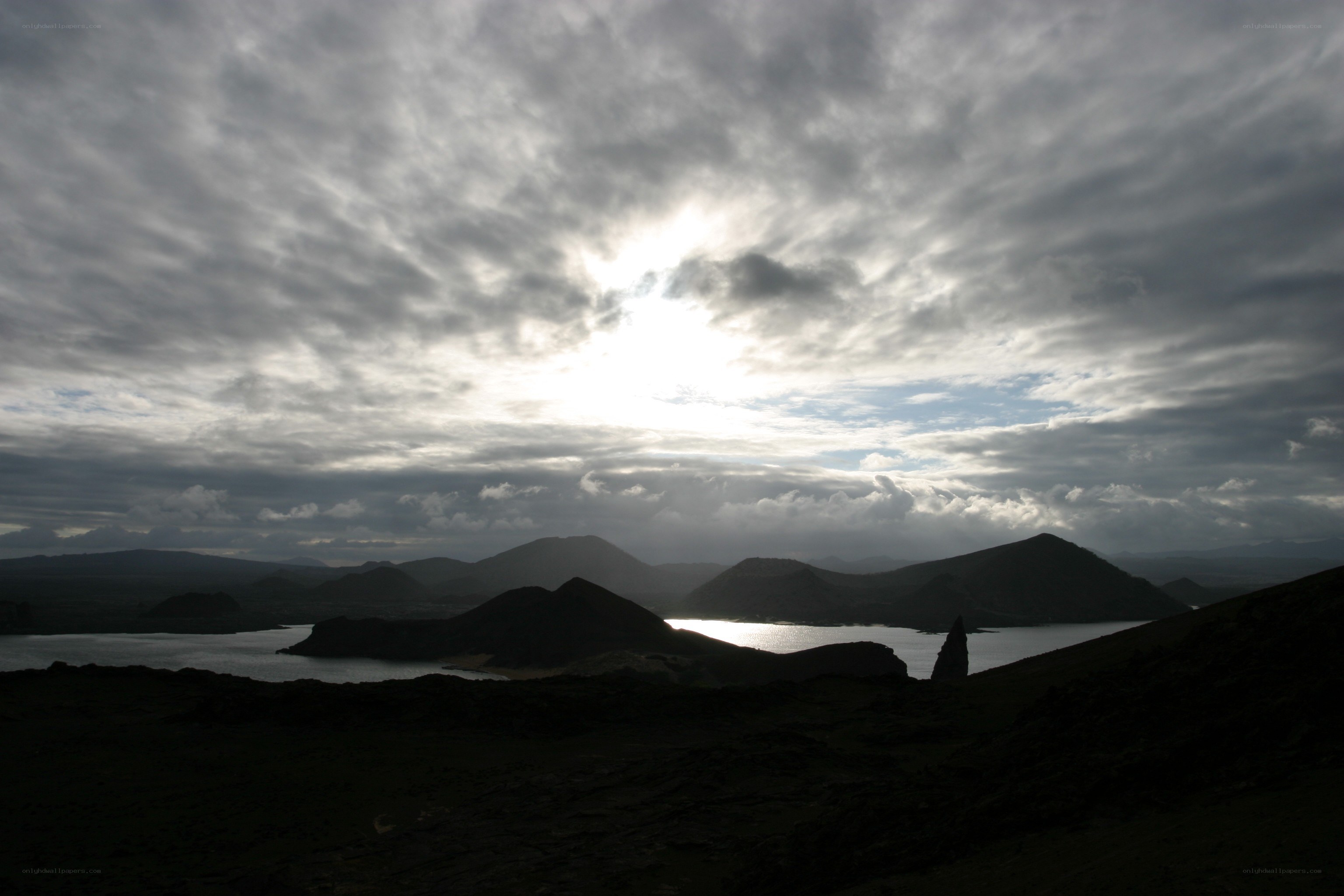 Volcanic landscape with lake