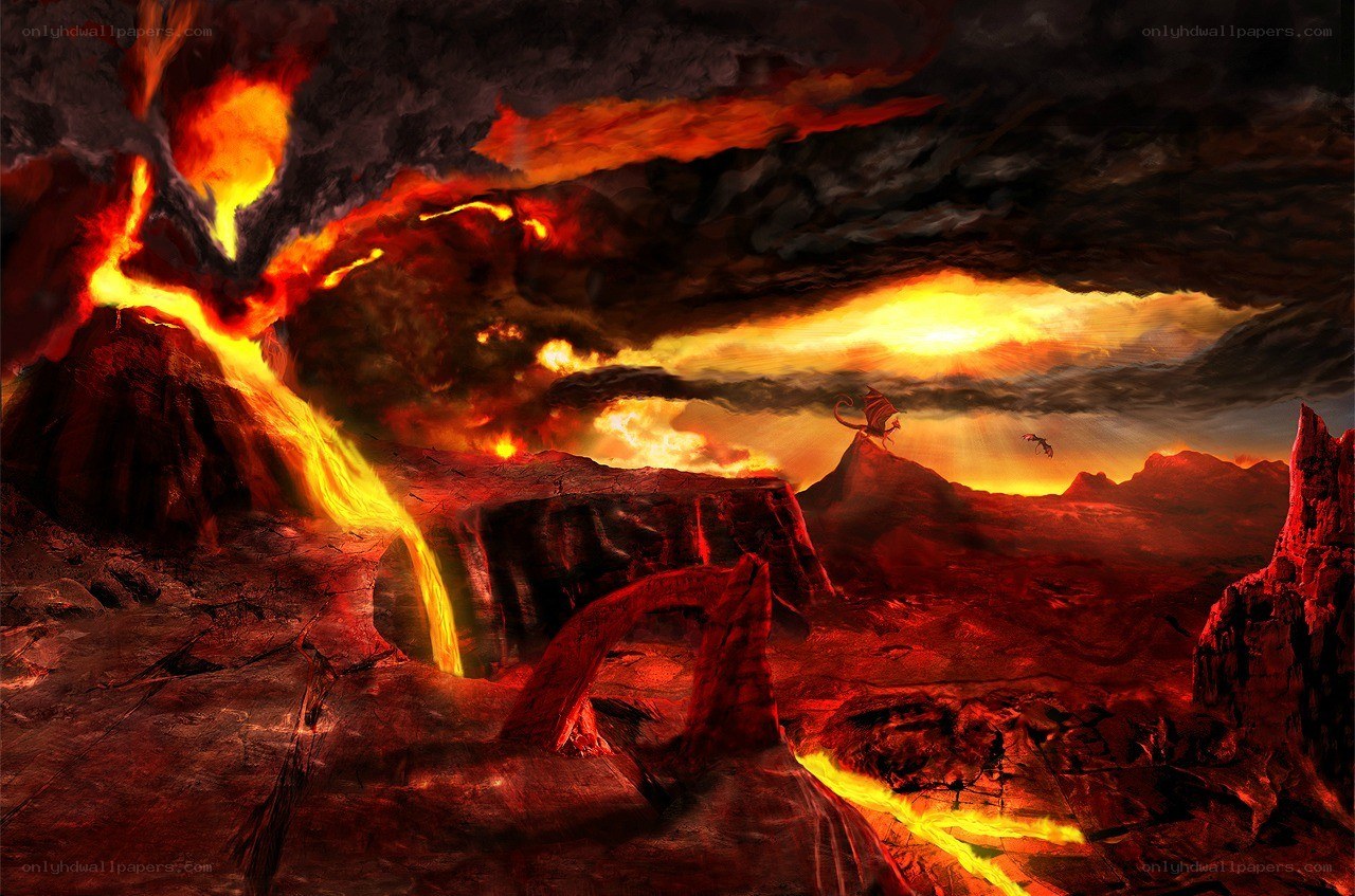 volcanic landscape with lava flows