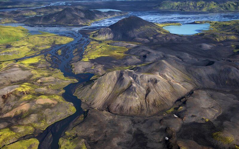 Volcanic Landscape with River — Green