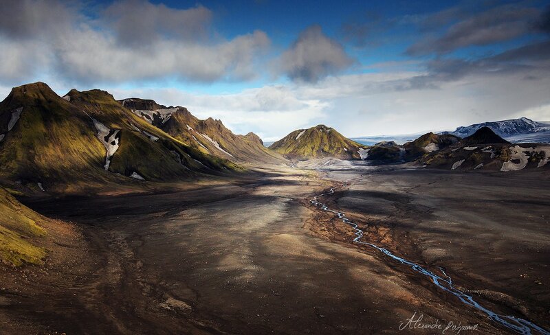 Volcanic landscape with river