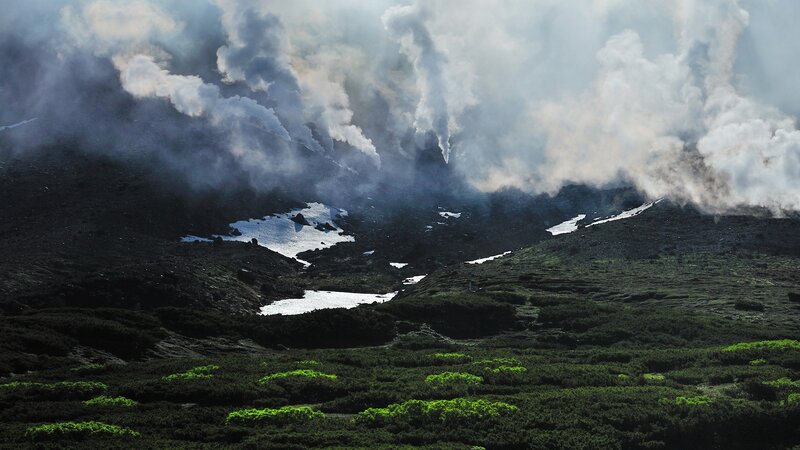 Volcanic Landscape with Steam