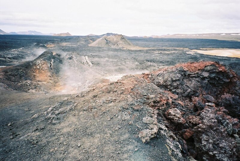 volcanic landscape with steam vents