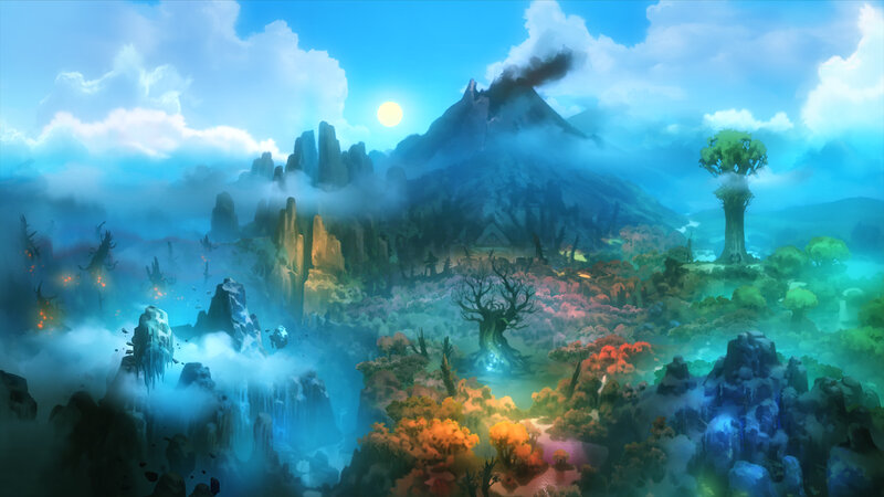Volcanic Landscape with Trees — Blue