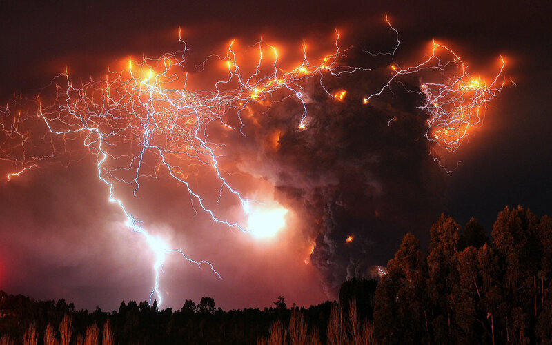 Volcanic Lightning Storm — Black, Dramatic, Night